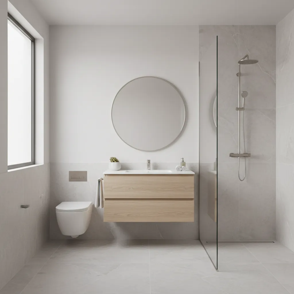bathroom interior with soft dulux neutral paint colors and natural light