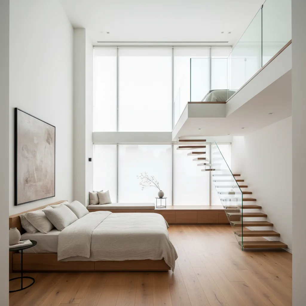 Dormitorio moderno en planta alta de casa dúplex