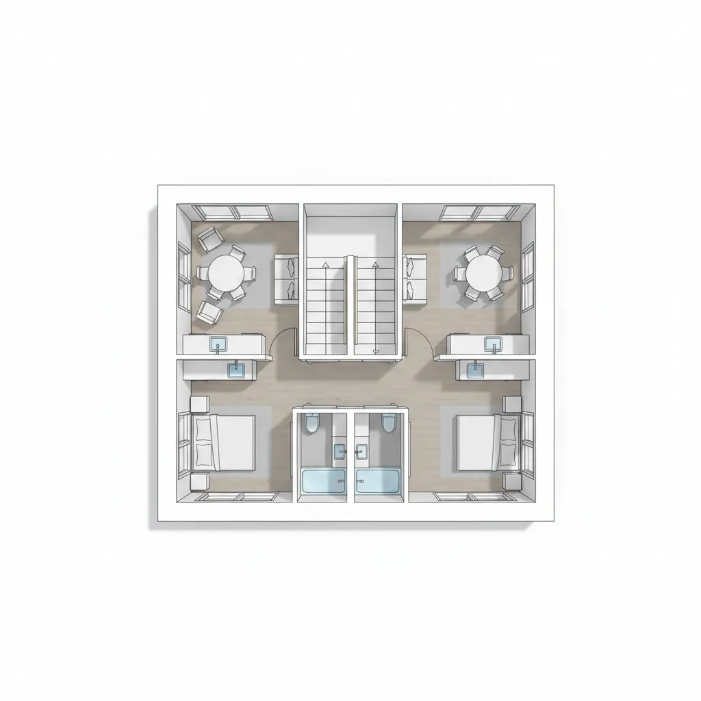 Architectural floor plan showing duplex layout with staircase on a small plot