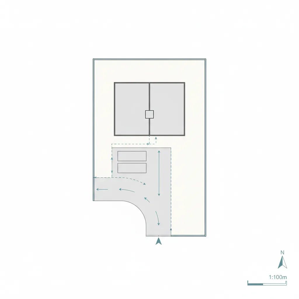 small duplex site plan showing parking spaces and driveway layout
