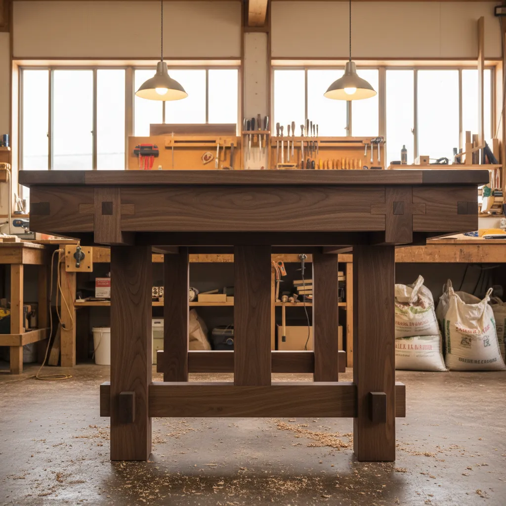 Solid wood board game table construction showing reinforced frame and support beams