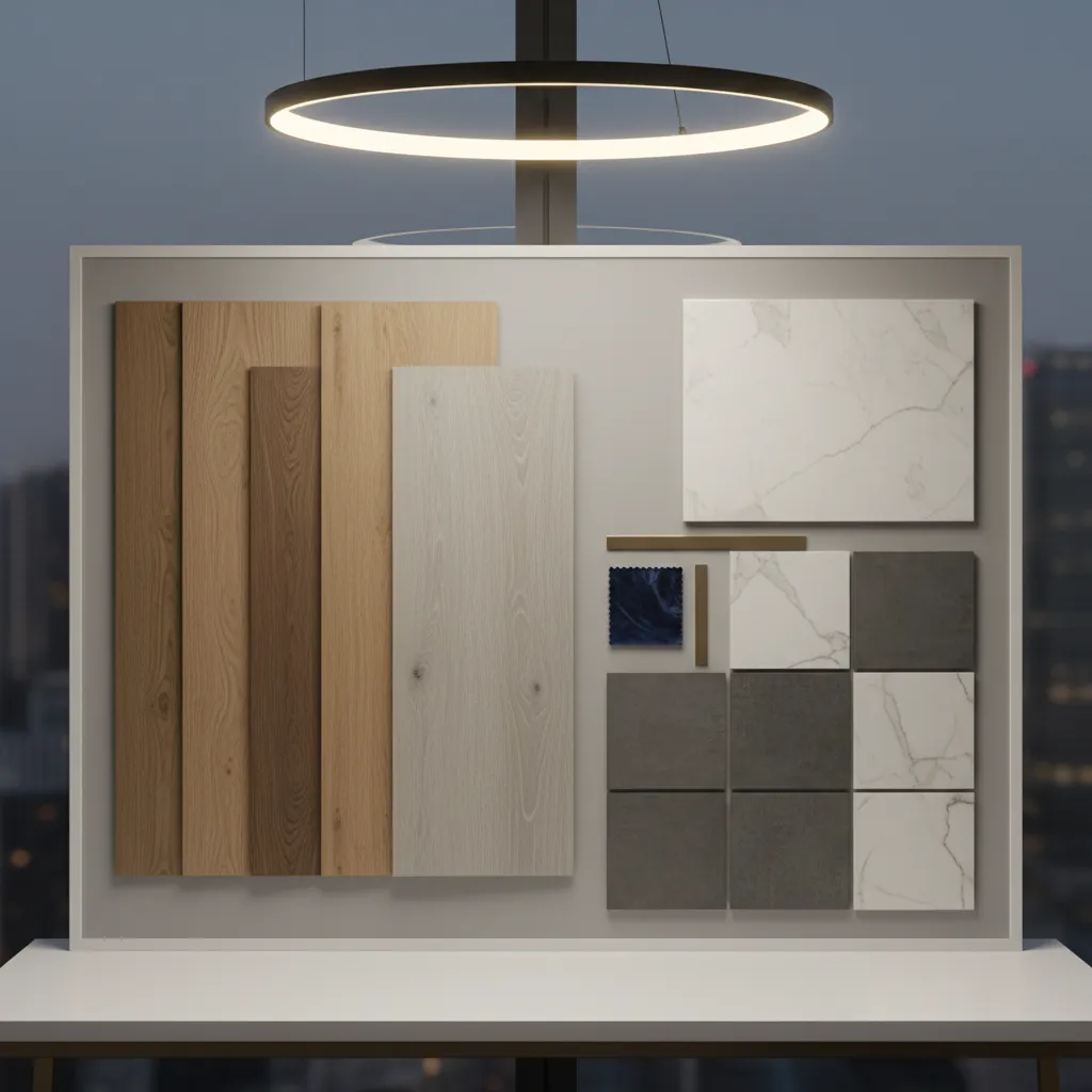 display of durable budget friendly renovation materials including vinyl flooring quartz and porcelain tile