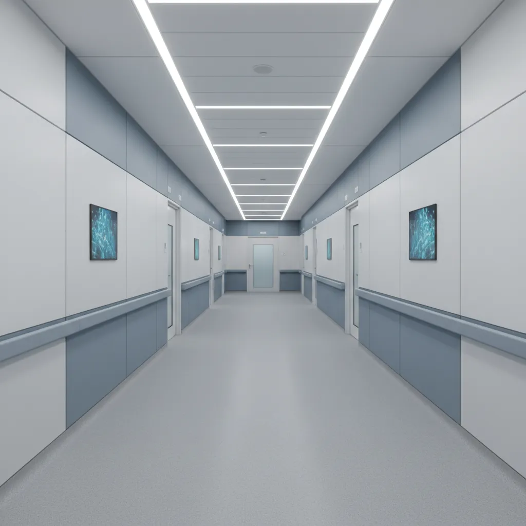 Healthcare style corridor showing durable materials and clean institutional design
