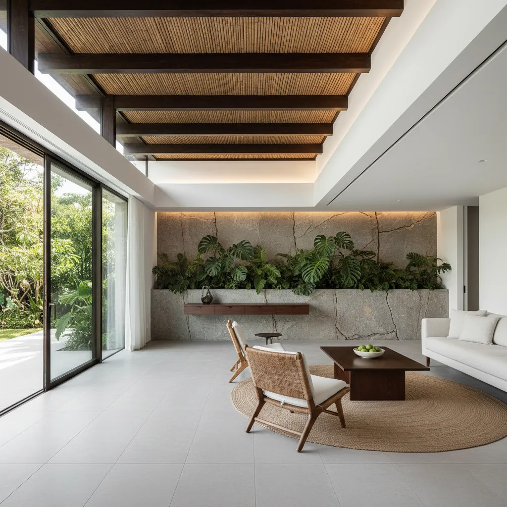 Piso de porcelanato y materiales resistentes en una casa moderna
