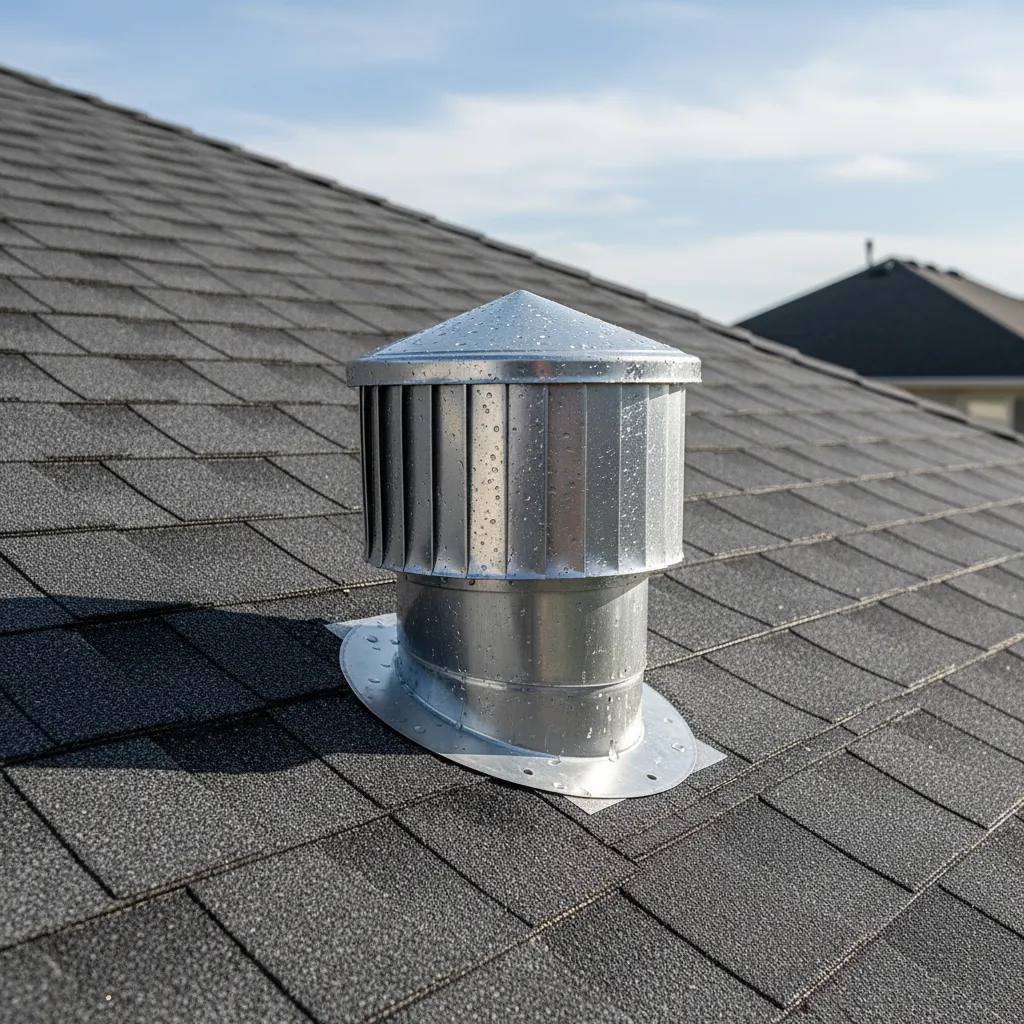 Durable aluminum plumbing roof vent cap installed on house roof
