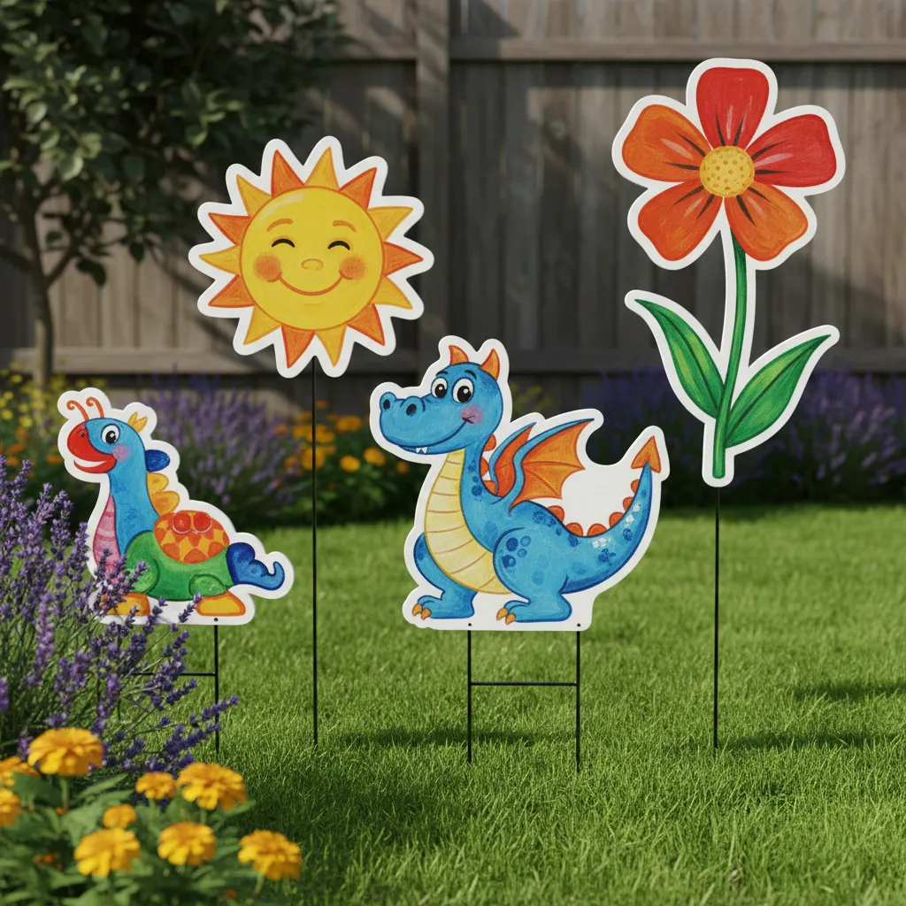 PVC board outdoor character decorations mounted in a garden