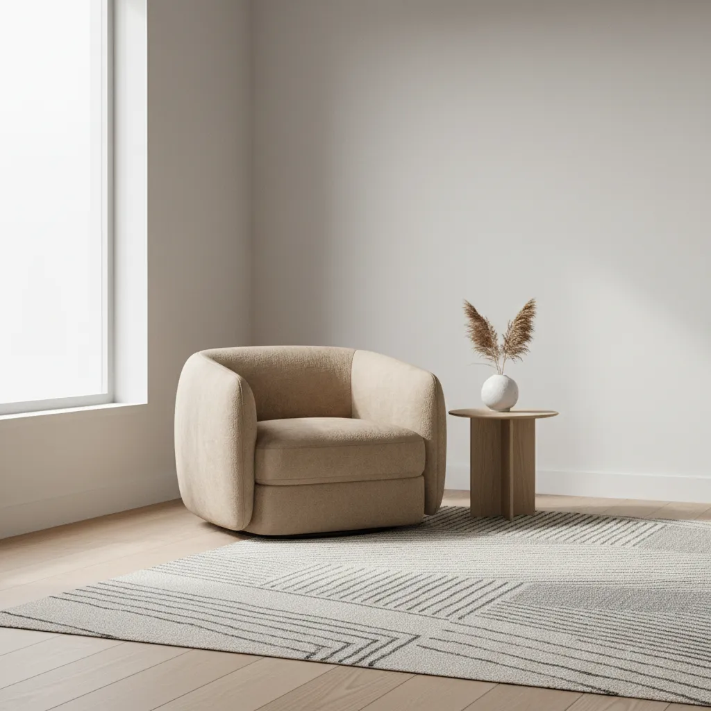 Compact living room chair with durable upholstery fabric in modern home