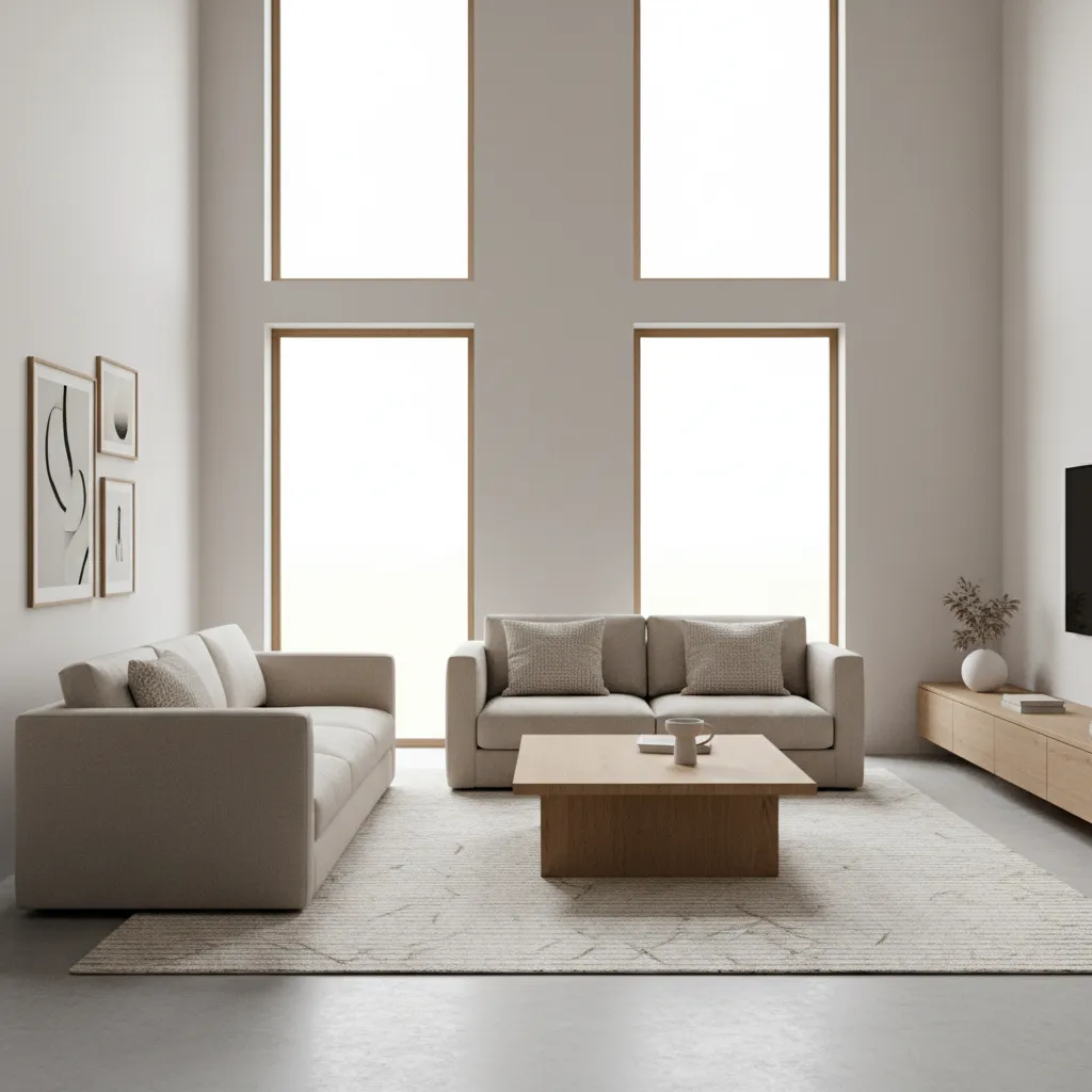 minimalist Dutch living room with neutral palette and simple furniture layout