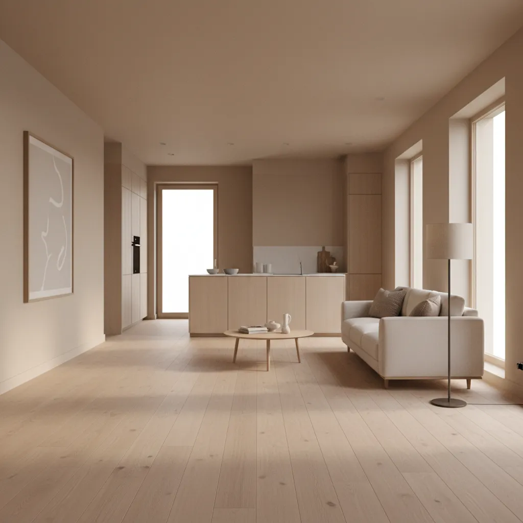 small Dutch apartment interior with warm neutral palette and natural light