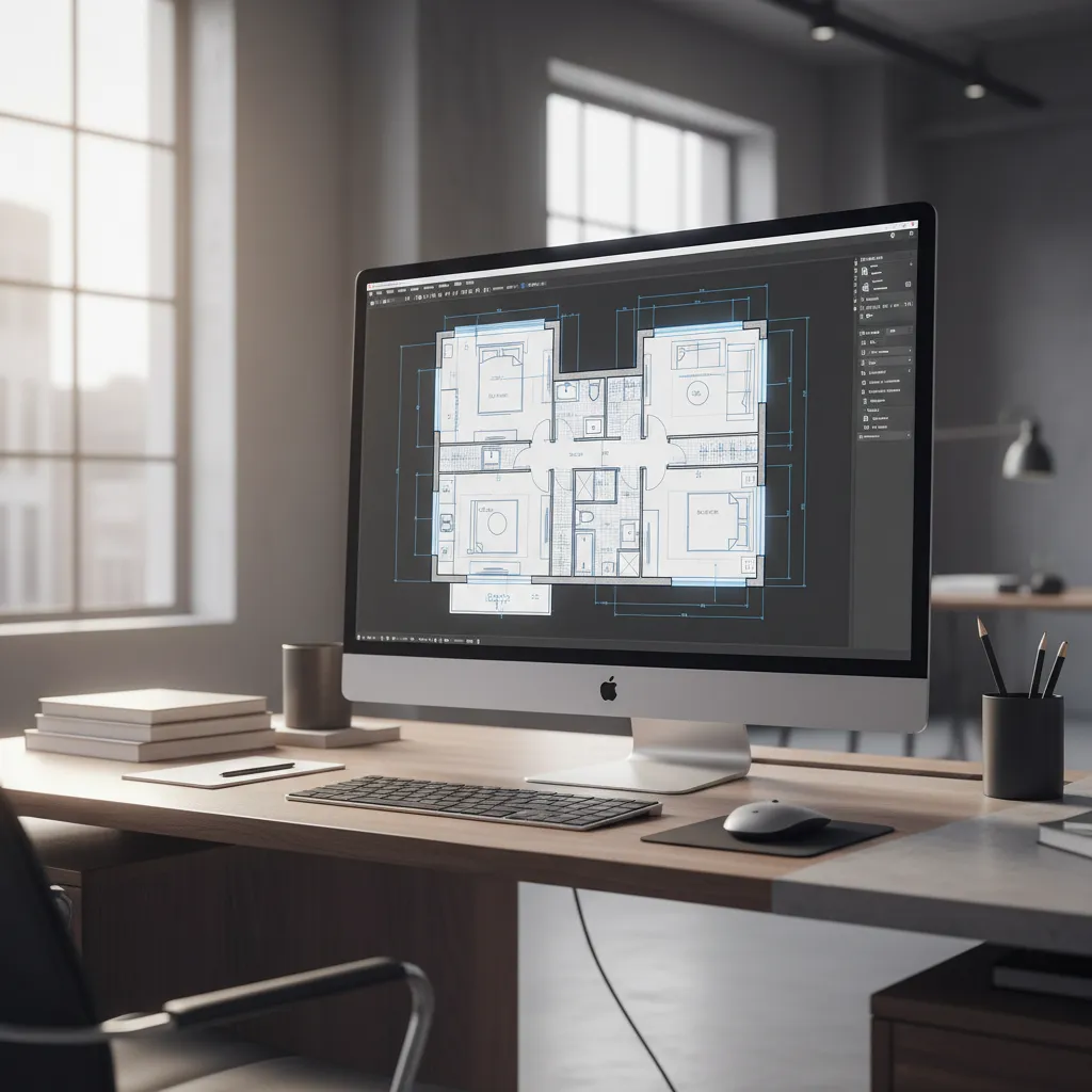 Desktop computer screen showing the software interface for creating a custom home floor plan layout