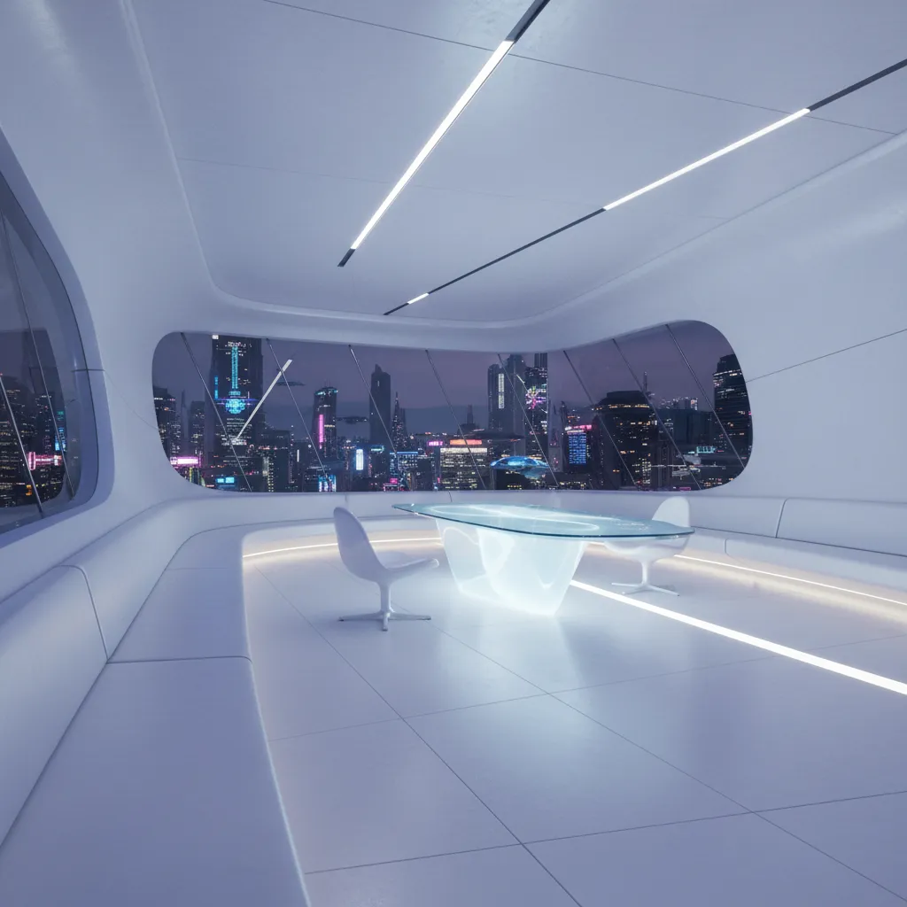 Espacio interior moderno con líneas diagonales y diseño dinámico