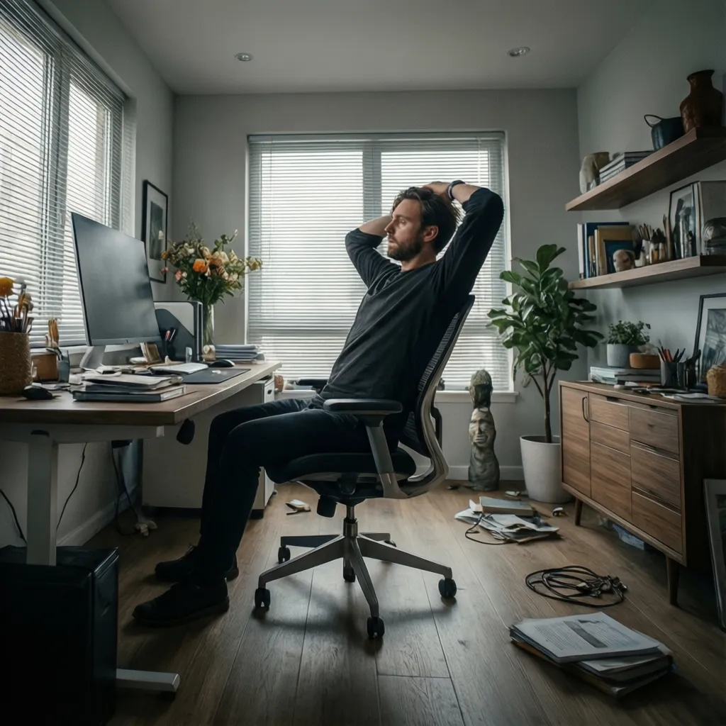 workspace showing different sitting positions at desk including cross legged posture