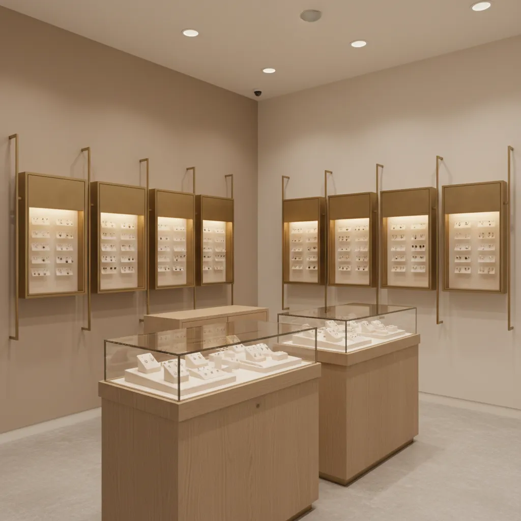 small boutique jewelry store interior with organized earring displays
