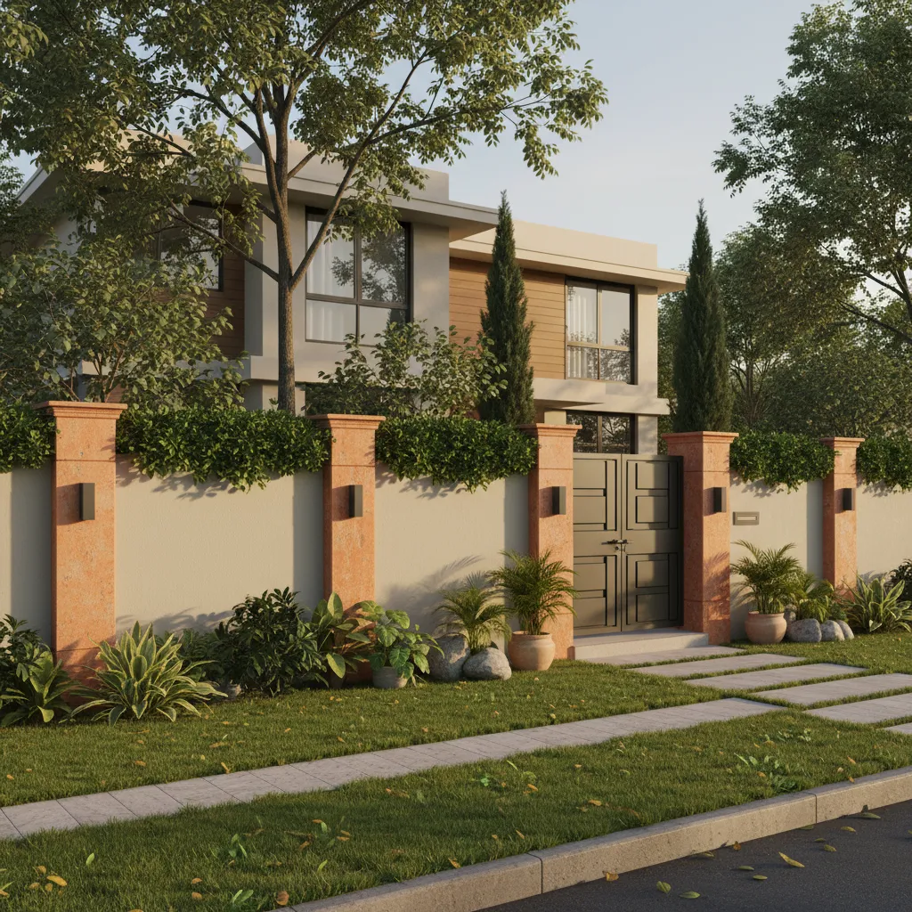 earth tone boundary wall colour design with beige and terracotta accents