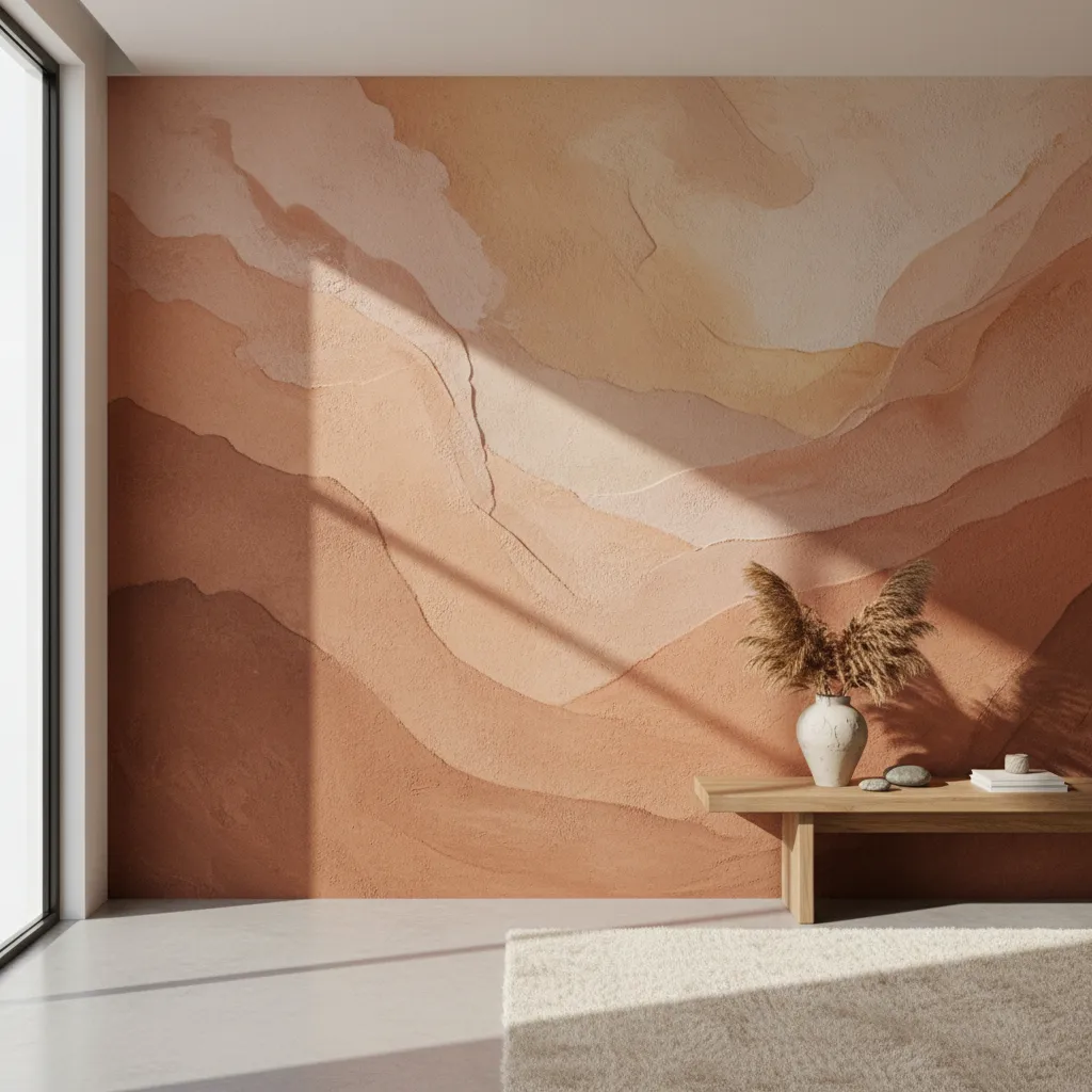 pared decorativa en tonos tierra con textura suave