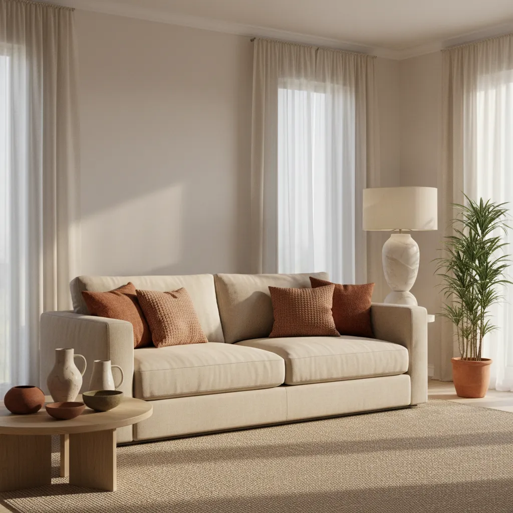 Interior design palette with beige terracotta and warm earth tones