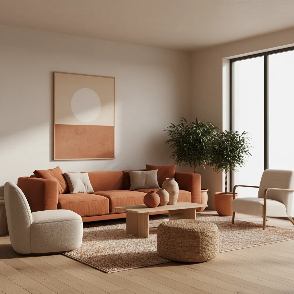 phòng khách tông màu vàng be và nâu đất hợp mệnh Thổ