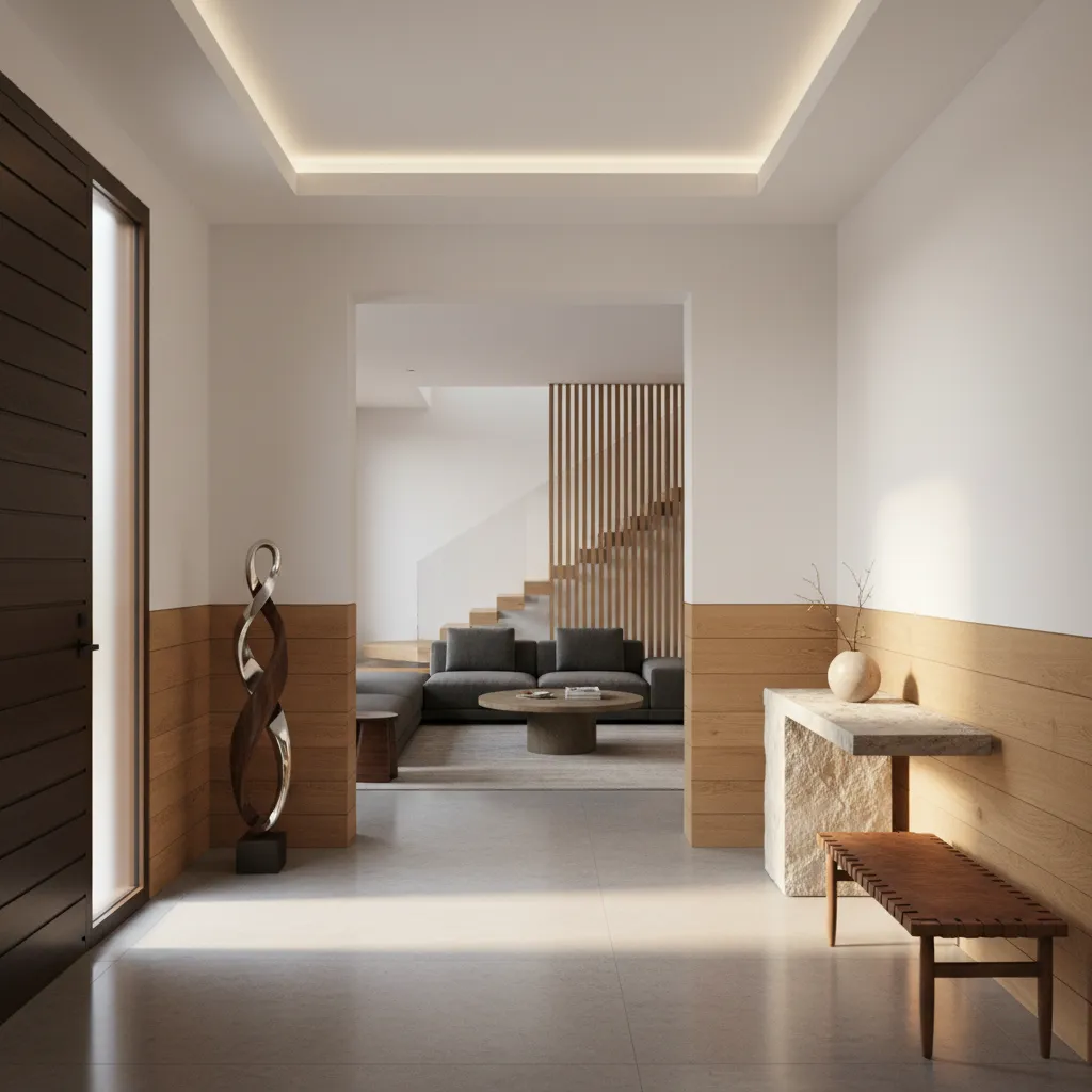 Modern foyer design improving circulation from an east facing entrance