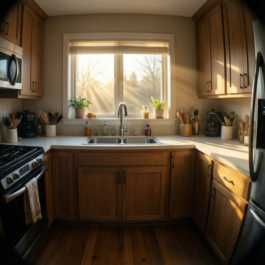 east facing kitchen window bringing morning light across countertop