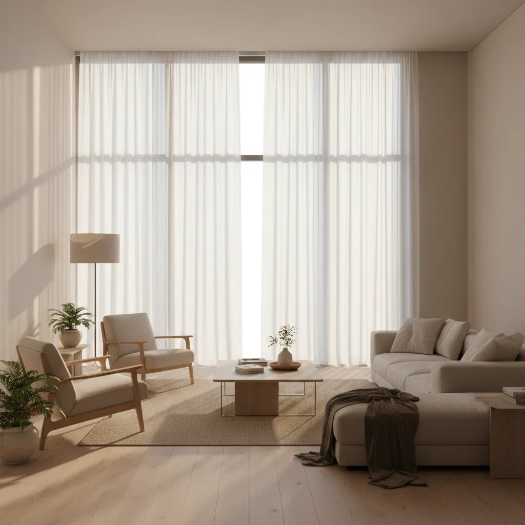 Living room showing morning sunlight hitting an east wall