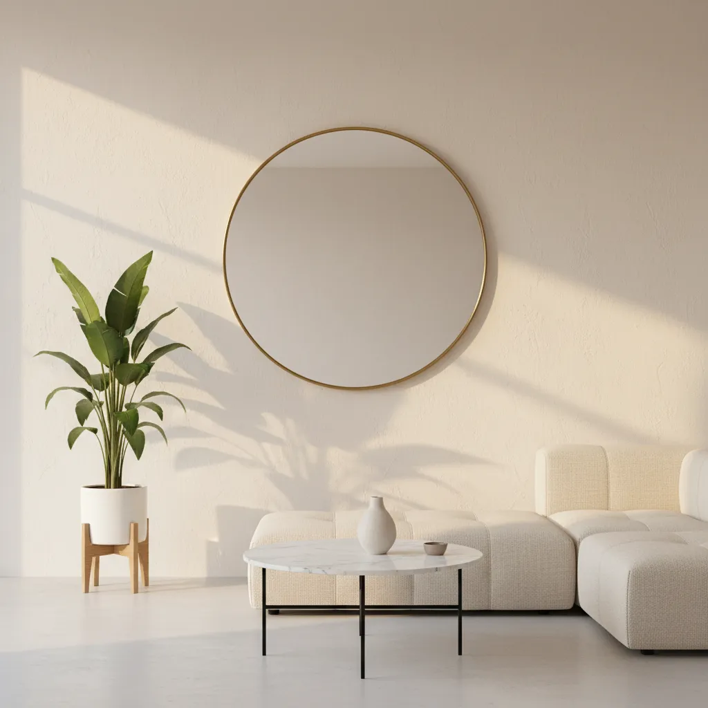 decorative mirror reflecting sunlight on east wall interior