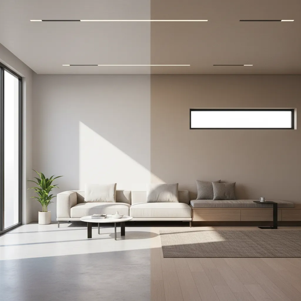 comparison of large and small east facing windows affecting wall brightness