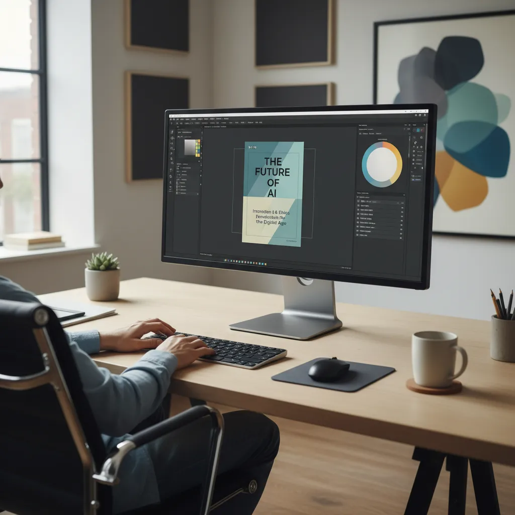 Proceso creativo diseñando una portada de ebook en pantalla