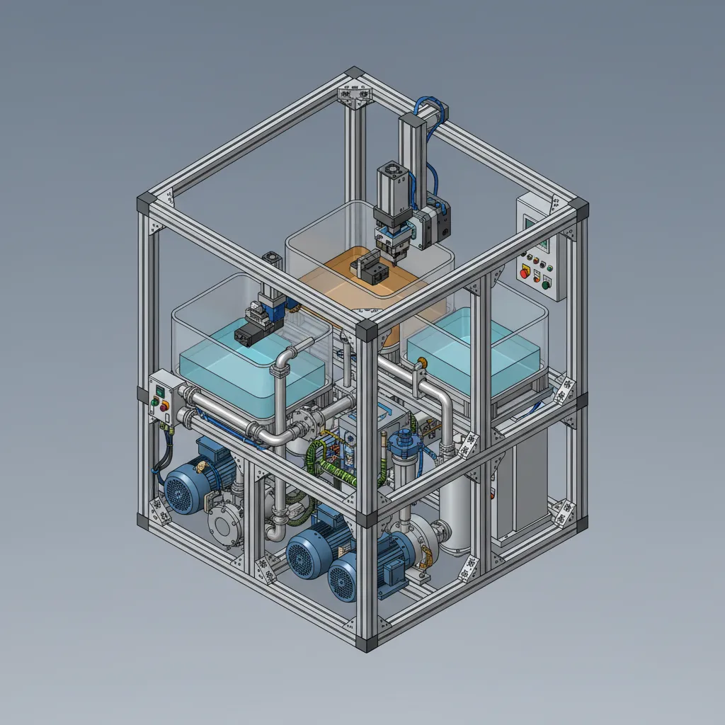 Detailed CAD assembly of an electrochemical machining machine tool structure