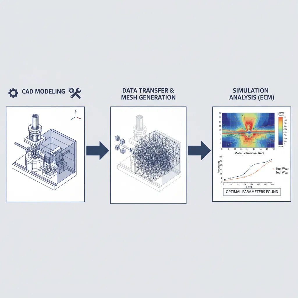 Engineering workflow diagram from CAD modeling to ECM simulation analysis