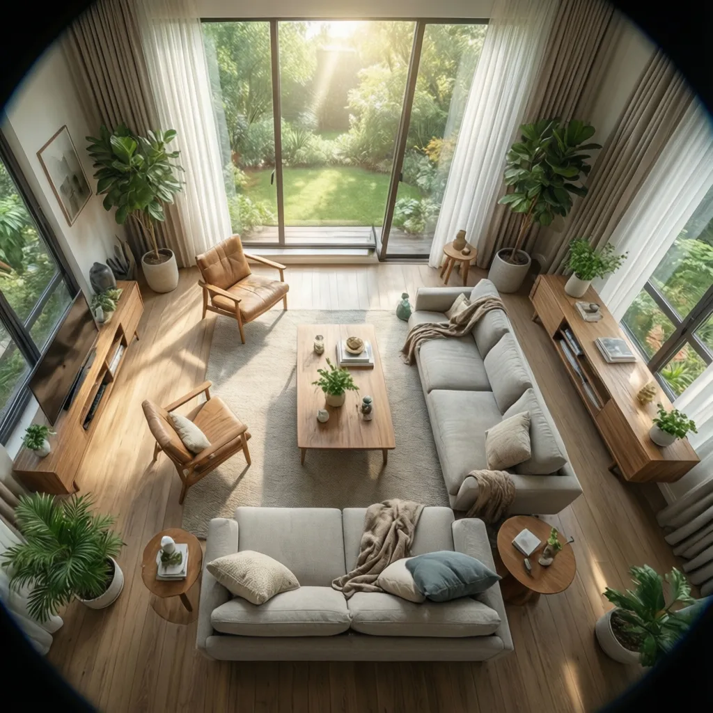 Distribución de sala optimizada para luz natural