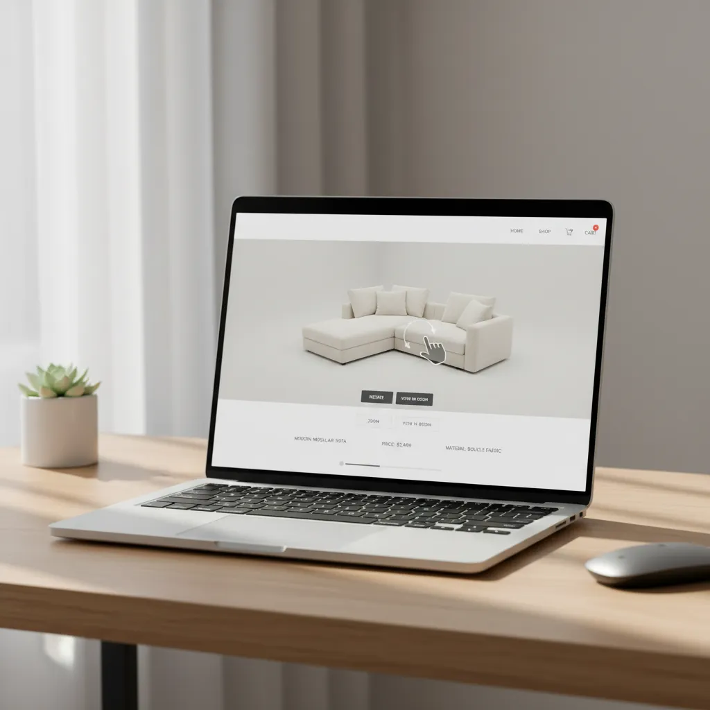 Customer interacting with a 3D furniture product viewer on an ecommerce website