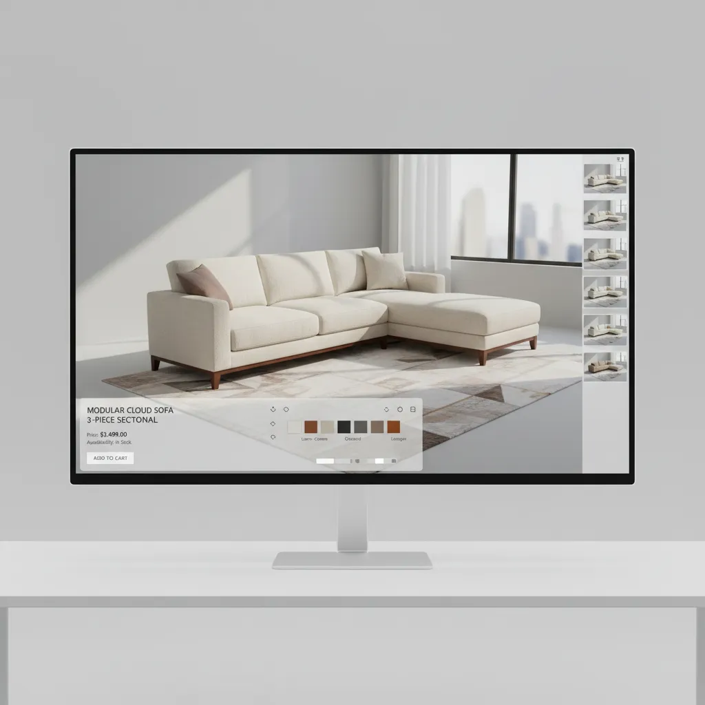 Interactive 3D furniture product model generated from product photos