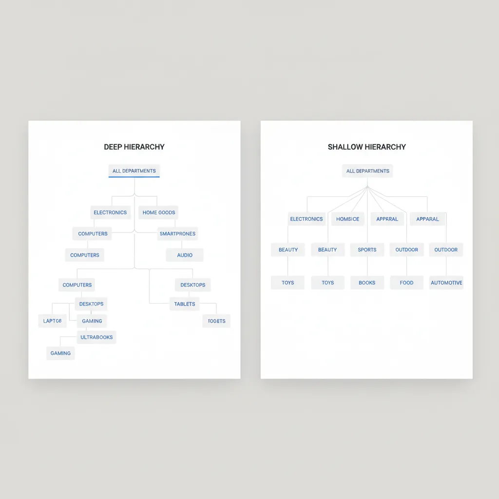 Visualization comparing deep versus shallow ecommerce category hierarchy