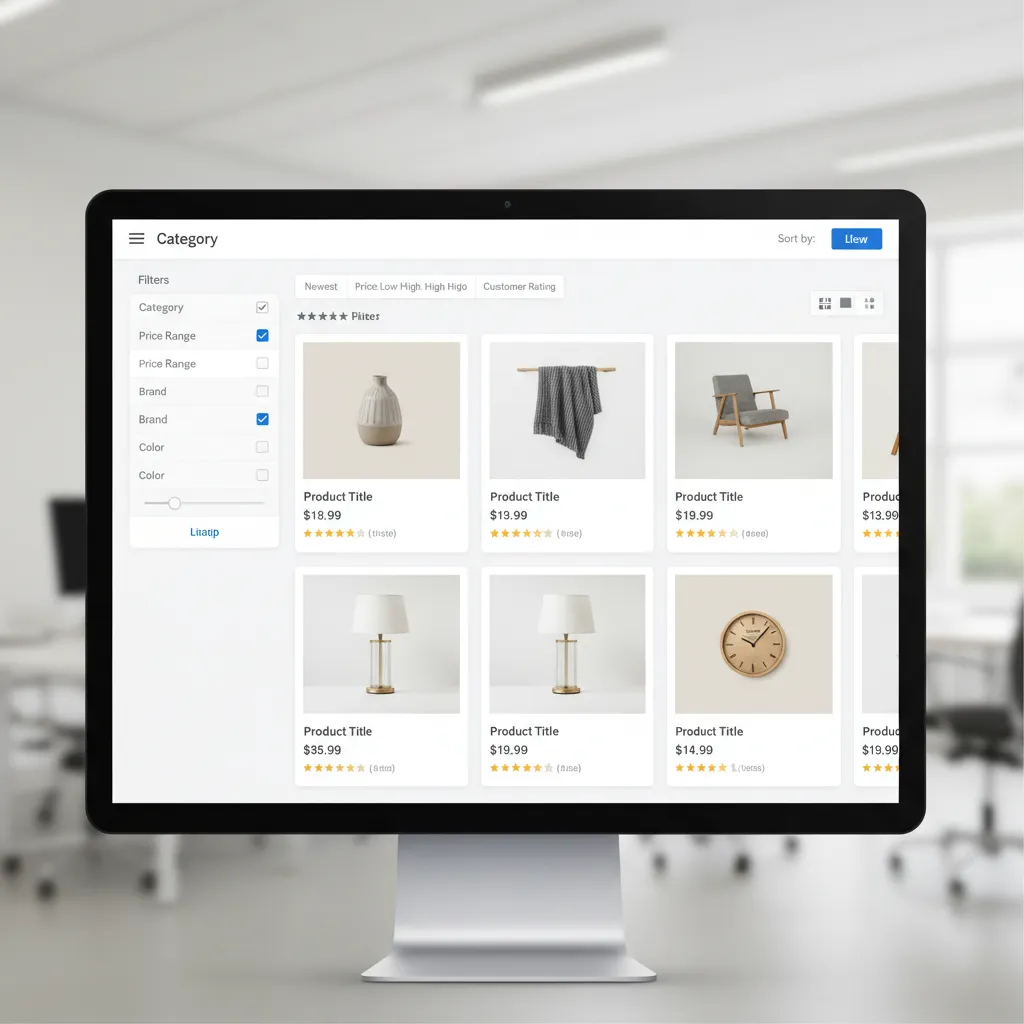 Ecommerce category page showing product grid and filtering sidebar