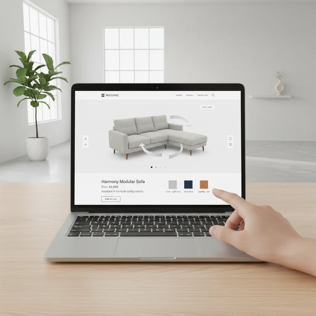 Customer rotating a 3D furniture product model on an ecommerce website