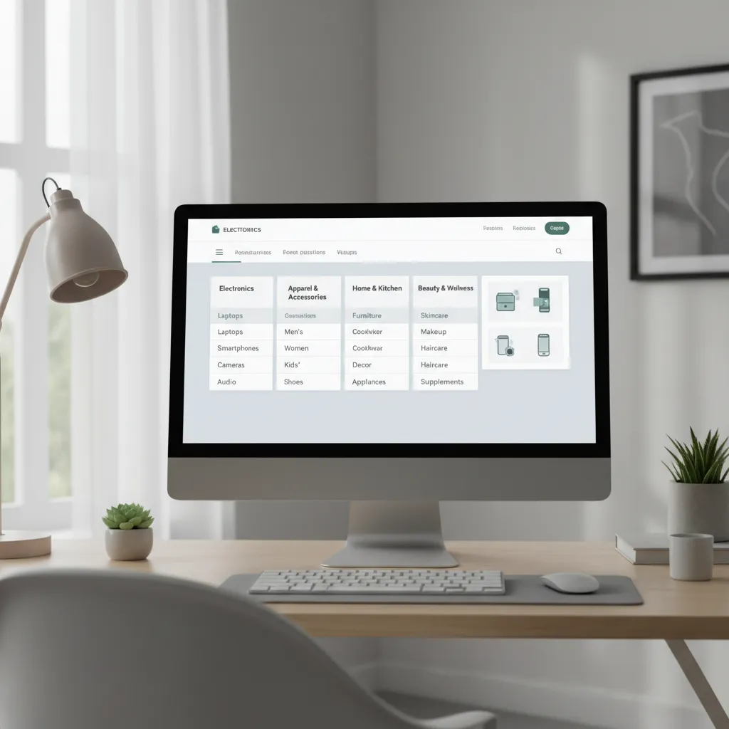 Large ecommerce mega menu navigation layout on desktop screen