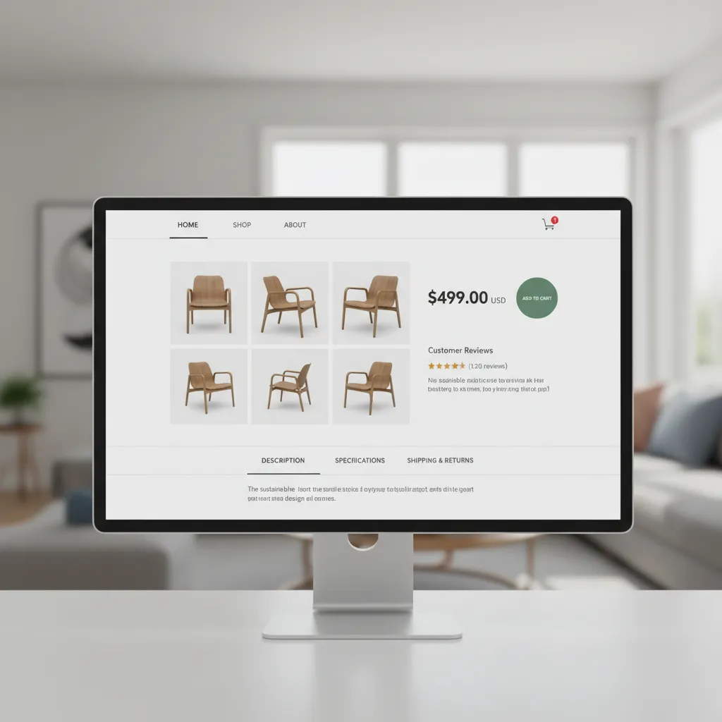 Product page layout with gallery, add to cart button and reviews