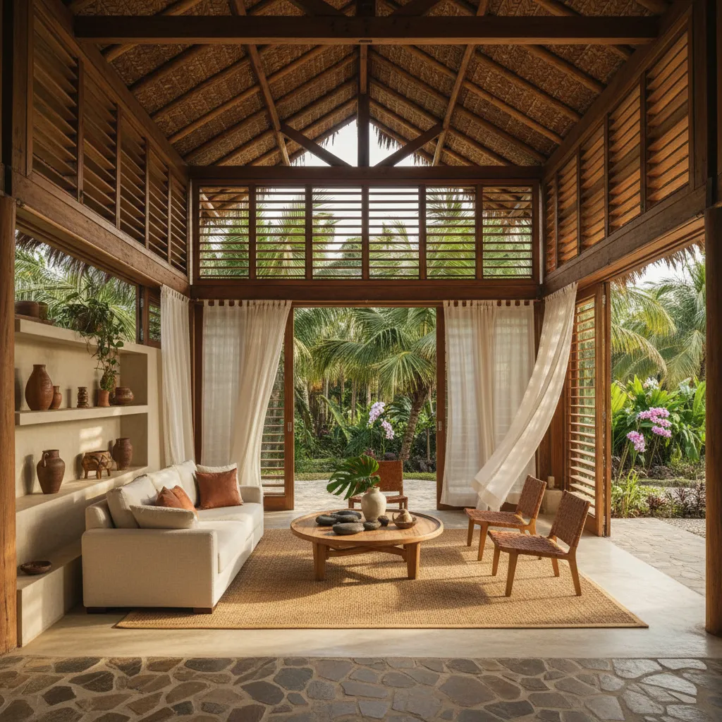 Interior de casa con ventilación cruzada y ventanas amplias