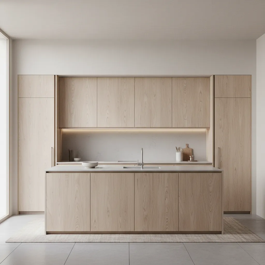 Minimalist kitchen cabinets with edge pull hardware