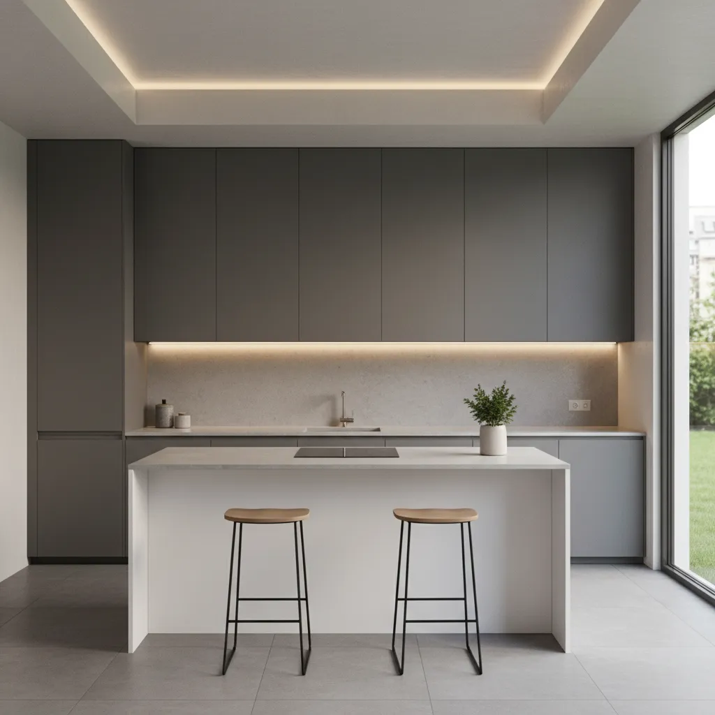 modern flat panel cabinets with hidden edge pull handles