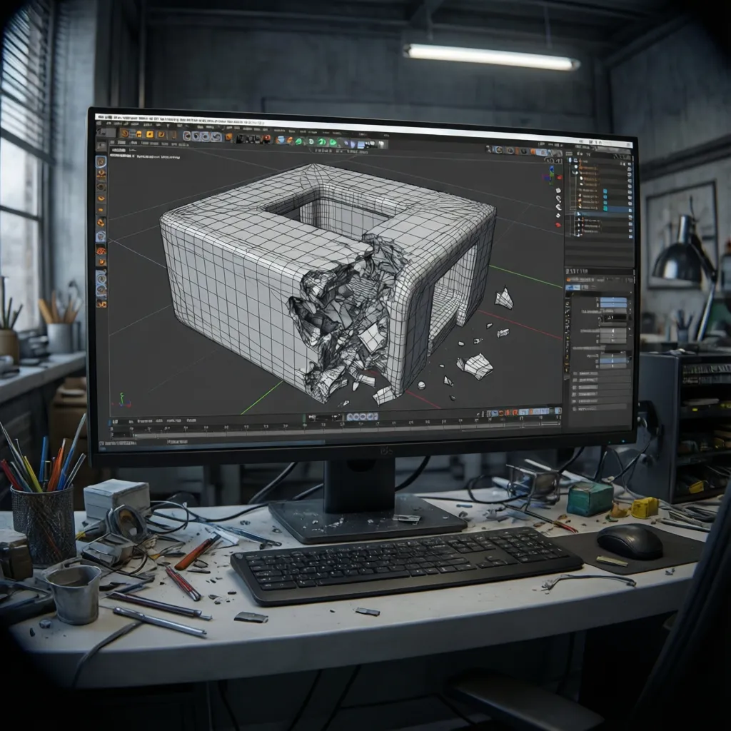MatterControl interface showing a 3D model after parts were removed