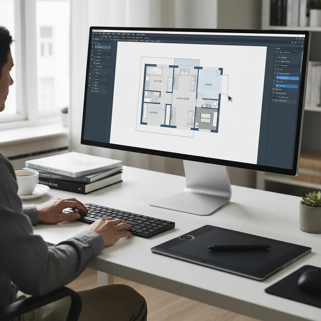 Usuario editando la distribución de una casa en un plano digital