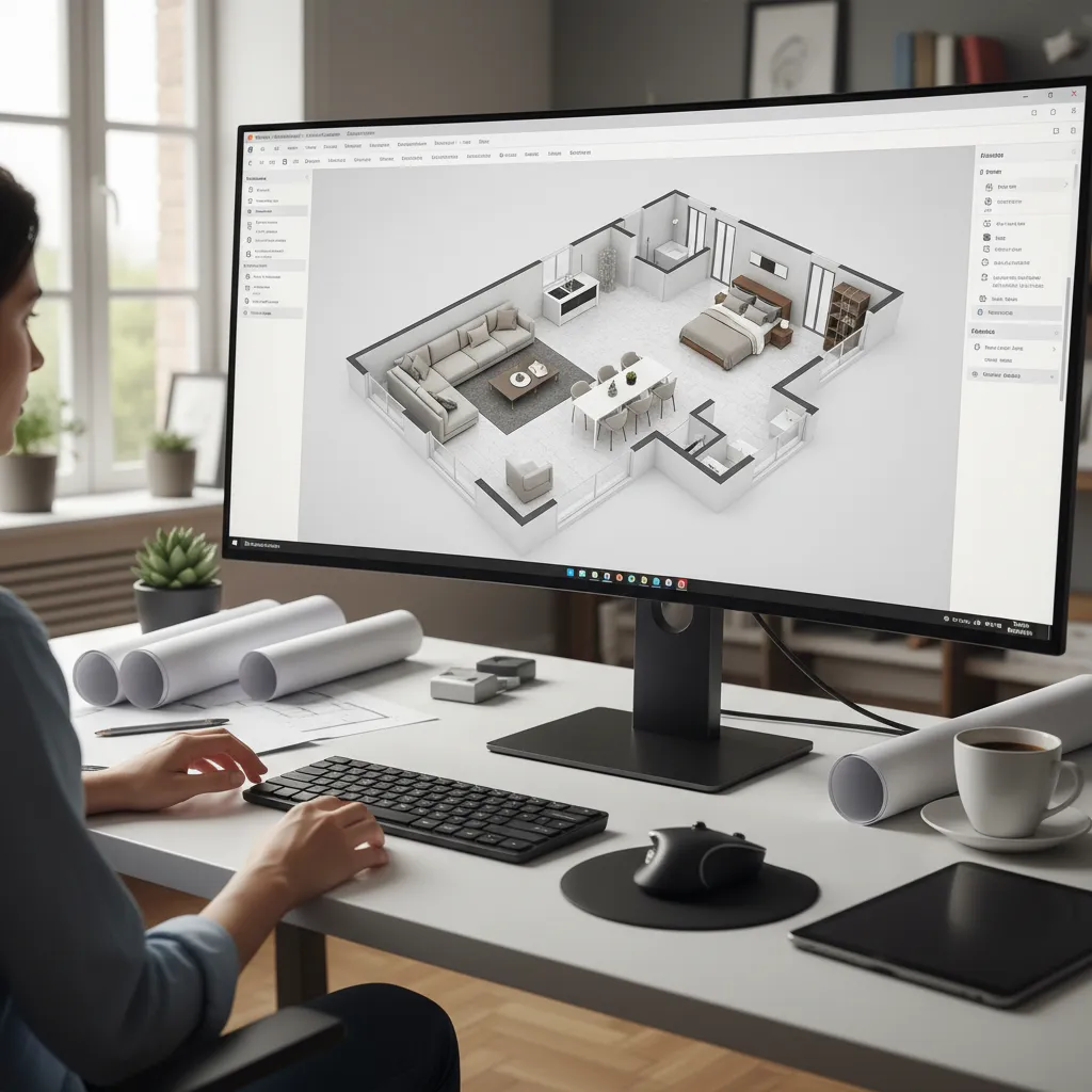 Herramienta digital editando la distribución de una casa en 3D