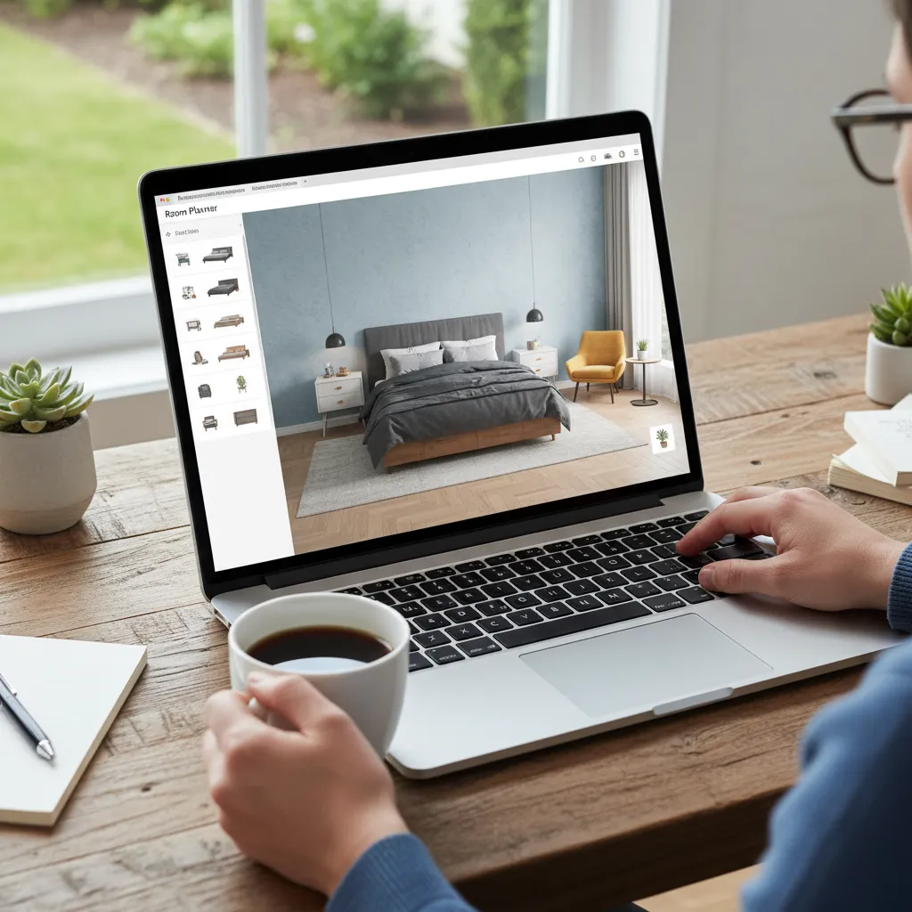 Usuario diseñando una habitación en un planificador digital
