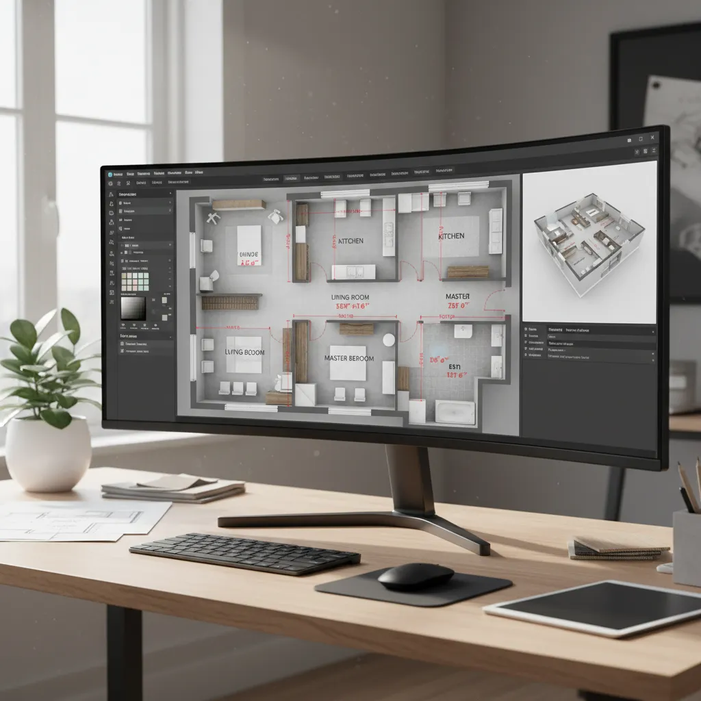 Interfaz de software mostrando un plano de casa en proceso de diseño