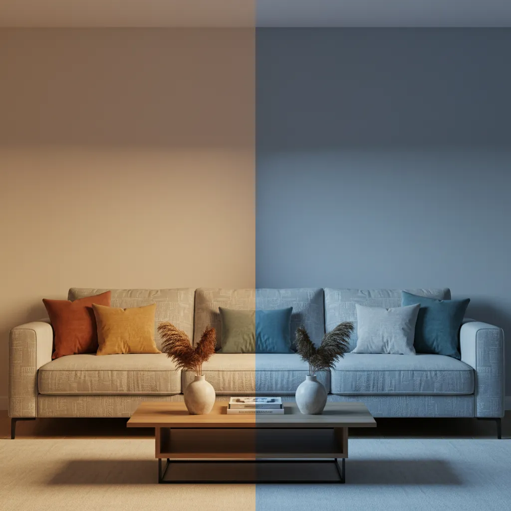 Comparación de cómo cambia el color de una pared con diferentes tipos de iluminación