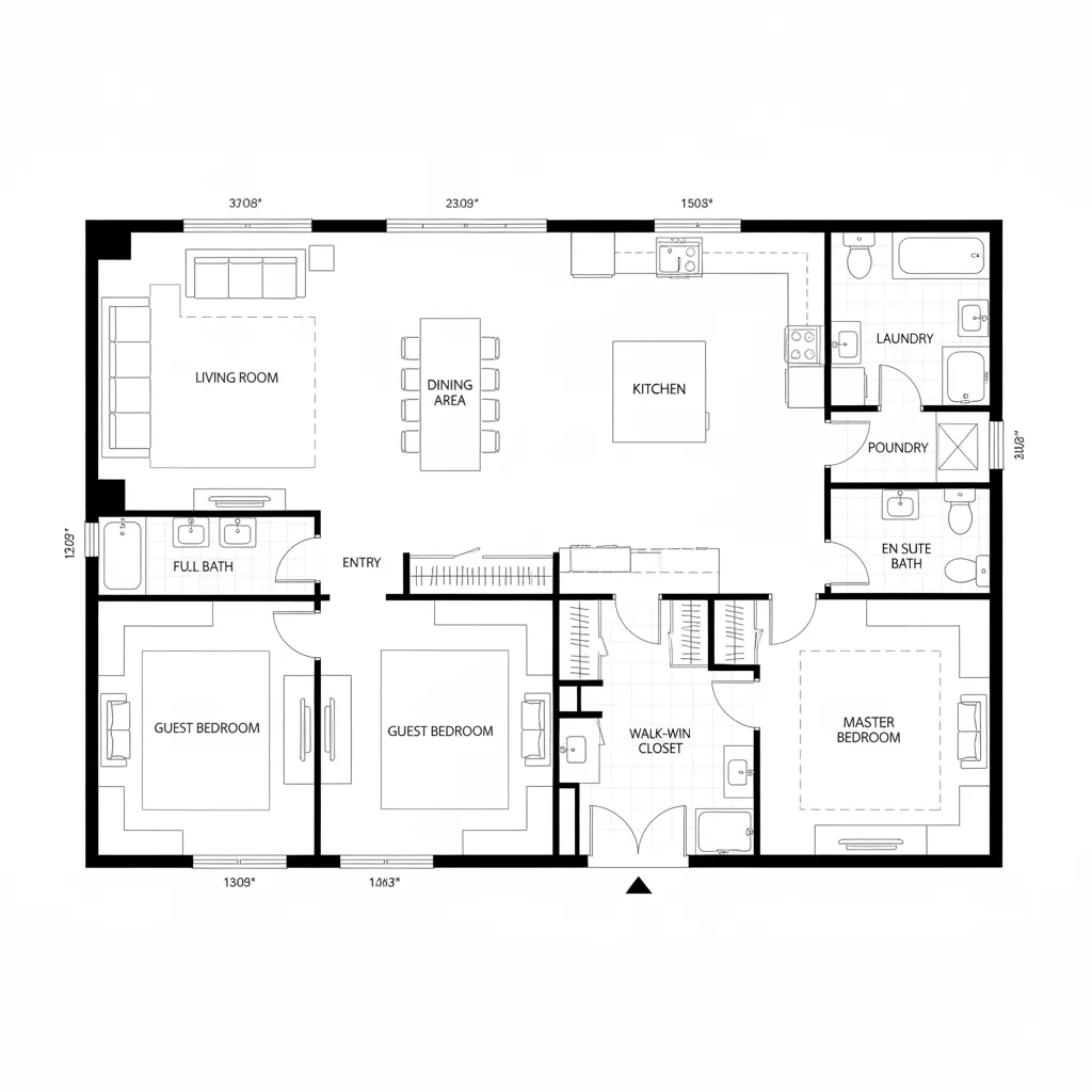 simple rectangular 1700 sq ft house floor plan layout