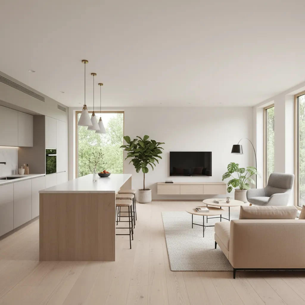 efficient open layout living room kitchen design in a 1700 sq ft home