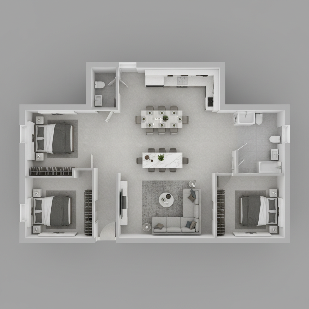 Optimize Space in a 3 Bedroom 3D Floor Plan