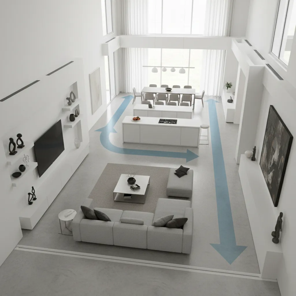 Efficient interior layout showing circulation in a 30 x 60 floor plan